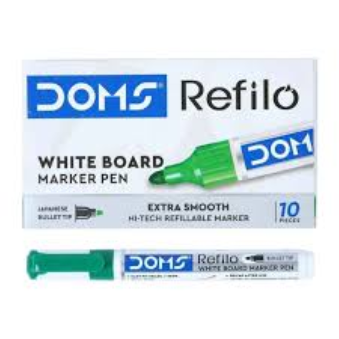DOMS WHITE BOARD MARKER PEN REF GREEN 10PK